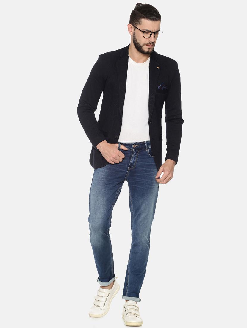 navy blue printed single breasted casual blazer - 17257083 - Zoom Image - 4
