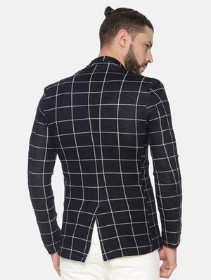 navy blue checkered single breasted casual blazer - 17257085 - Standard Image - 3