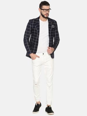 navy blue checkered single breasted casual blazer - 17257085 - Standard Image - 4