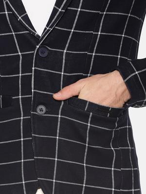 navy blue checkered single breasted casual blazer - 17257085 - Standard Image - 6
