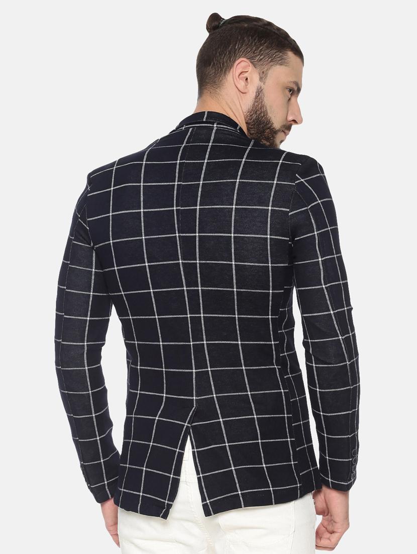 navy blue checkered single breasted casual blazer - 17257085 - Zoom Image - 3