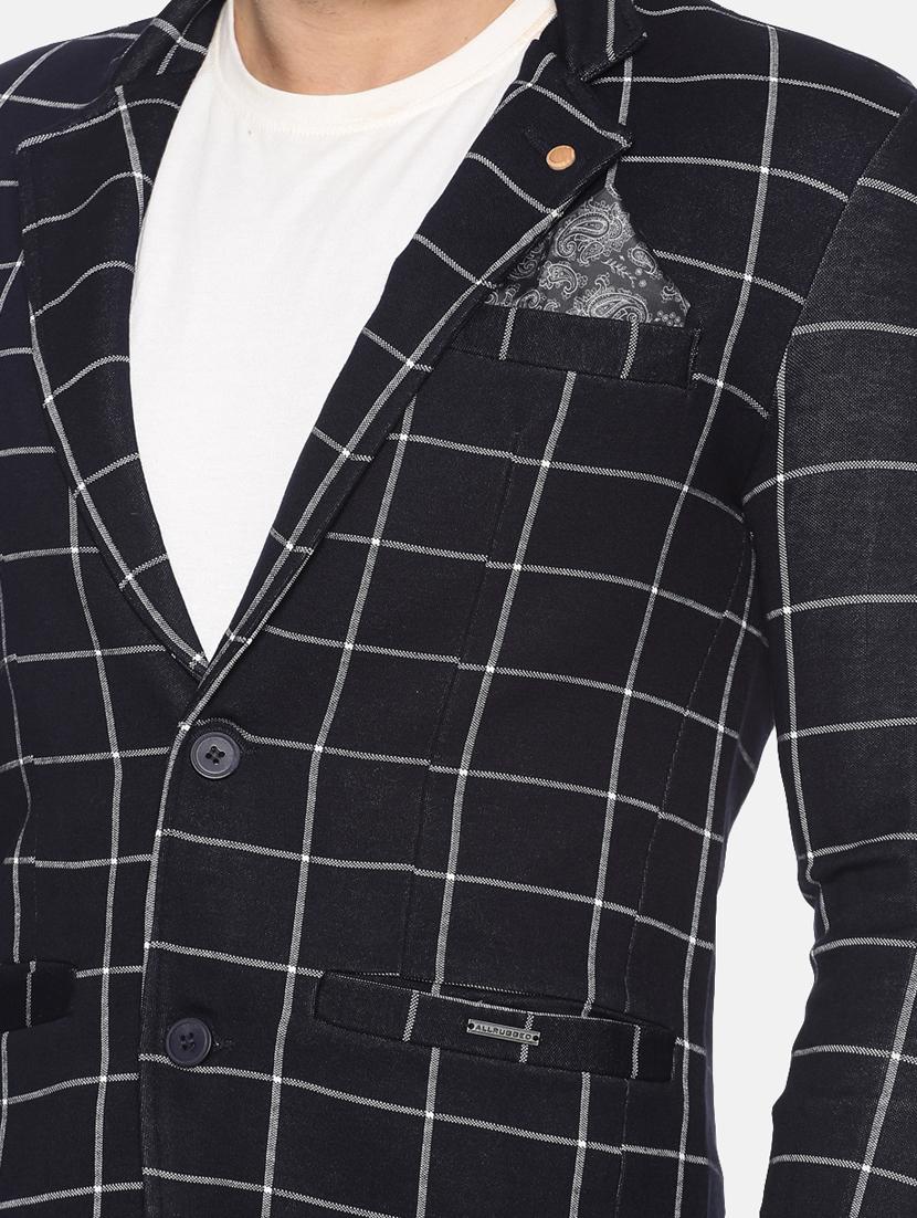 navy blue checkered single breasted casual blazer - 17257085 - Zoom Image - 5