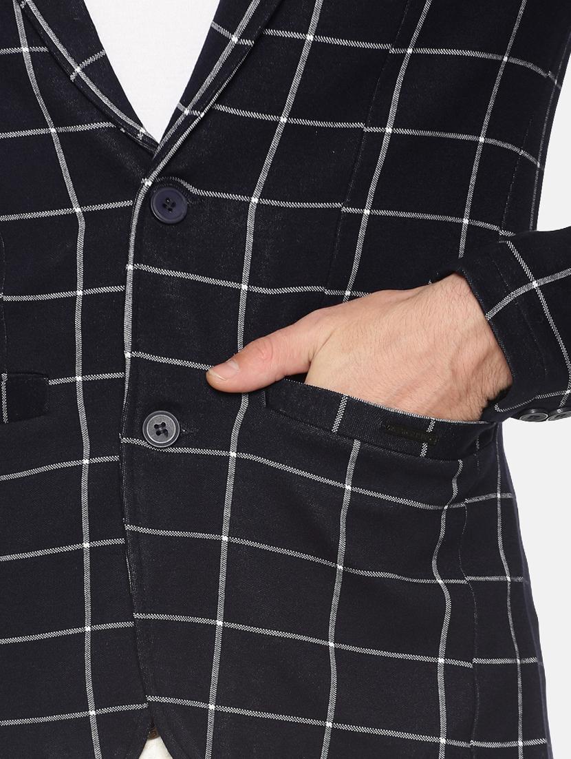 navy blue checkered single breasted casual blazer - 17257085 - Zoom Image - 6