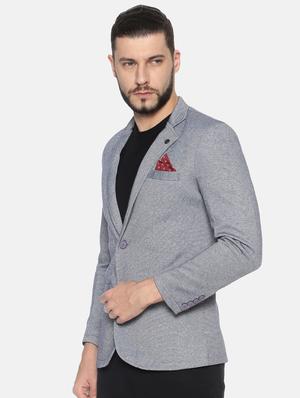 grey solid single breasted casual blazer - 17257086 - Standard Image - 2