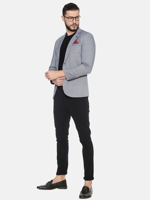 grey solid single breasted casual blazer - 17257086 - Standard Image - 4