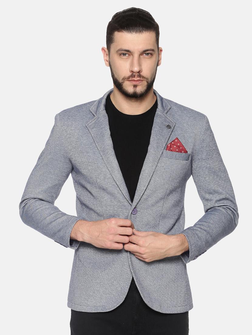 grey solid single breasted casual blazer - 17257086 - Zoom Image - 1