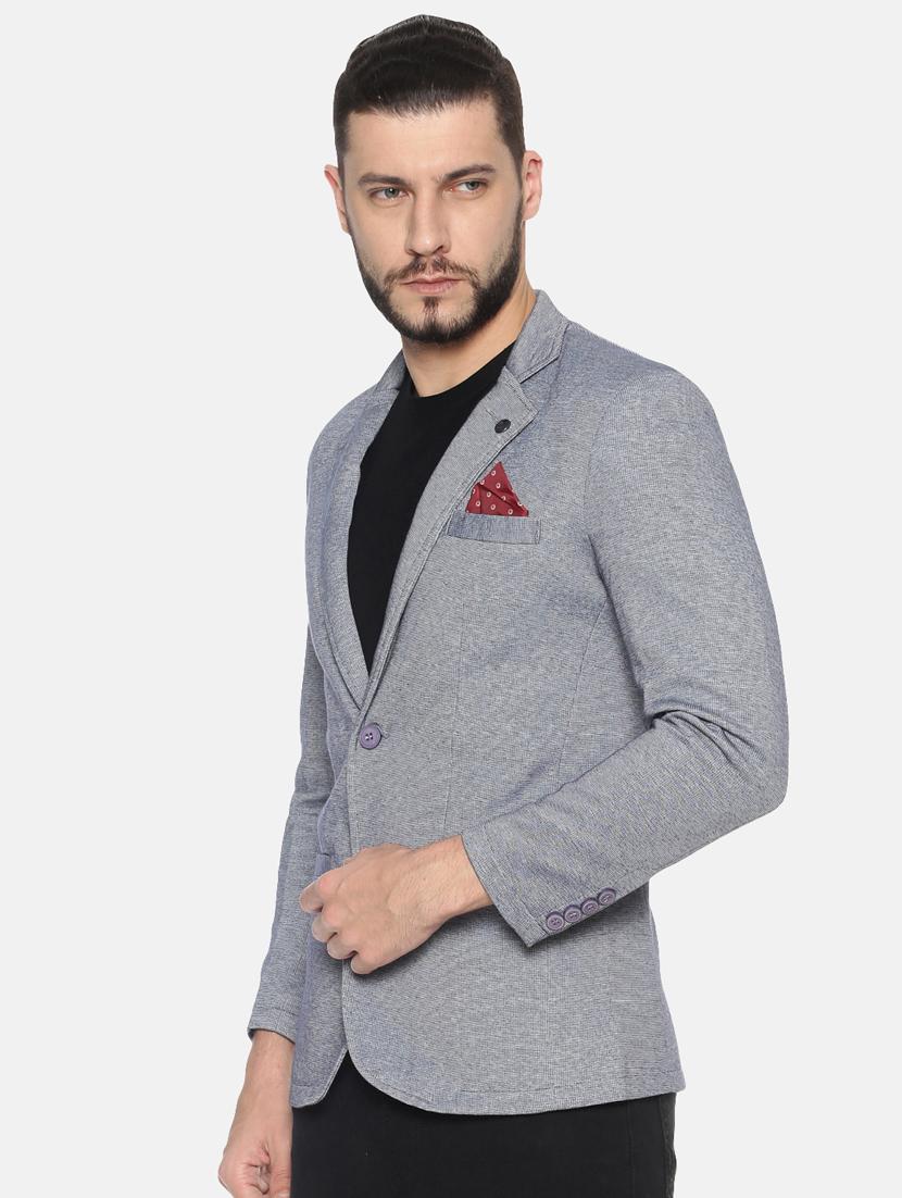 grey solid single breasted casual blazer - 17257086 - Zoom Image - 2