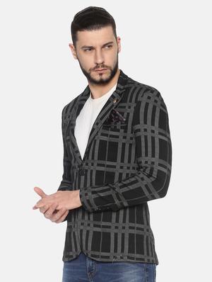 black checkered single breasted casual blazer - 17257088 - Standard Image - 2