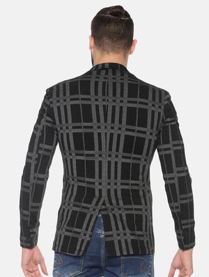 black checkered single breasted casual blazer - 17257088 - Standard Image - 3