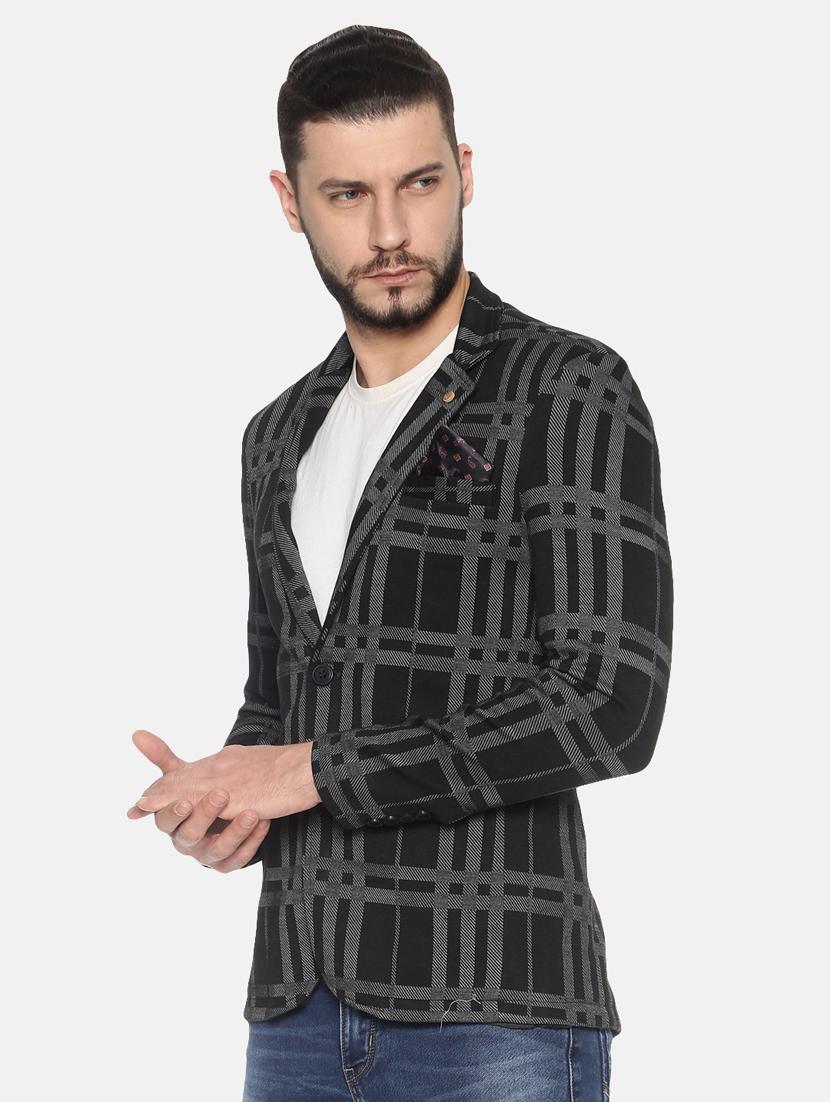 black checkered single breasted casual blazer - 17257088 - Zoom Image - 2