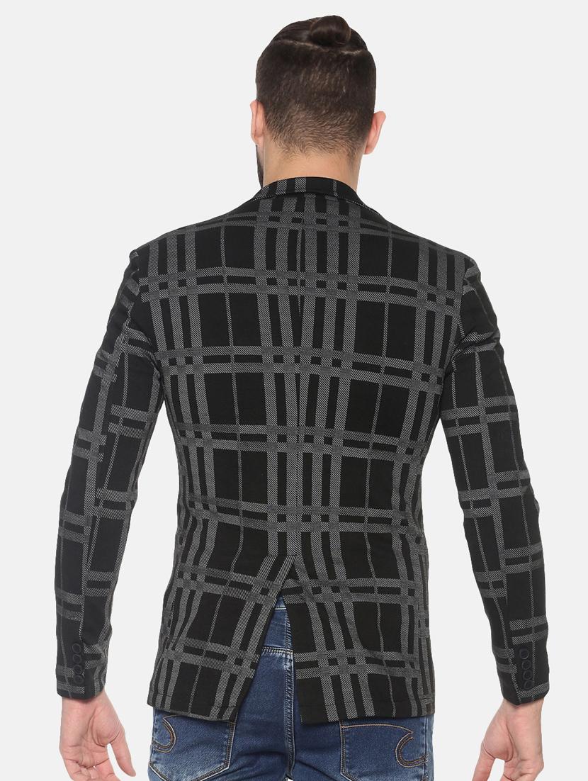 black checkered single breasted casual blazer - 17257088 - Zoom Image - 3
