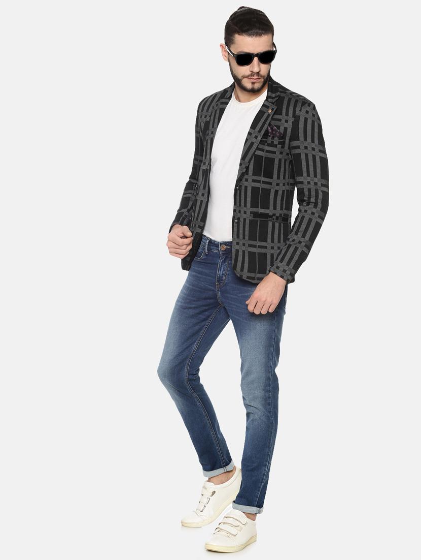 black checkered single breasted casual blazer - 17257088 - Zoom Image - 4