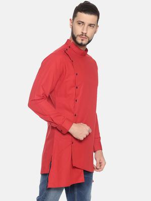 red solid asymmetric kurta - 17257604 - Standard Image - 2