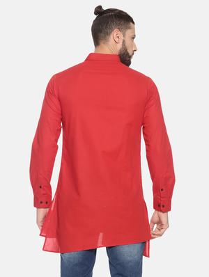 red solid asymmetric kurta - 17257604 - Standard Image - 3