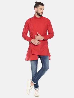 red solid asymmetric kurta - 17257604 - Standard Image - 4