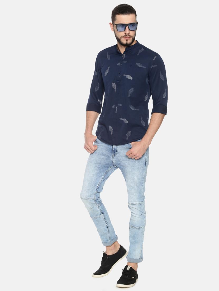 navy blue printed short kurta - 17257615 - Zoom Image - 4