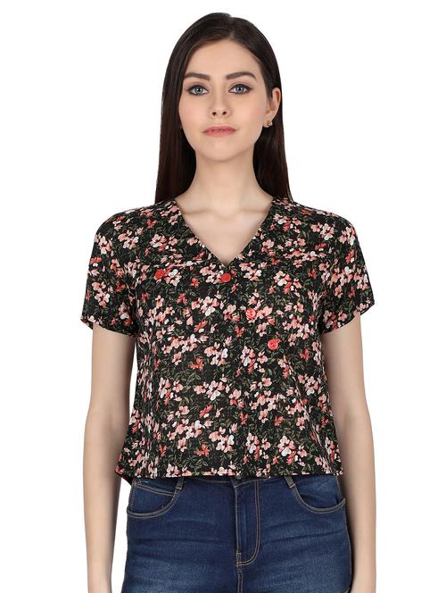 v-neck floral crop shirt - 17257690 - Very Small Image - 1