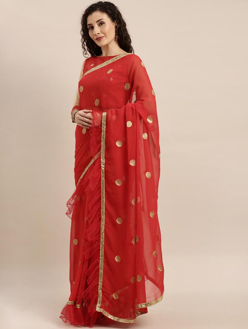 ruffle embroidered saree with blouse - 17257803 - Zoom Image - 1