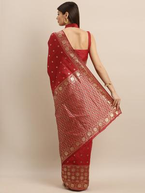 self design banarasi saree with blouse - 17257810 - Standard Image - 2
