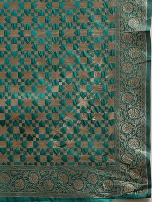turquoise silk blend banarasi saree with blouse - 17257812 - Standard Image - 5