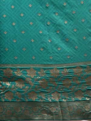 turquoise silk blend banarasi saree with blouse - 17257812 - Standard Image - 6