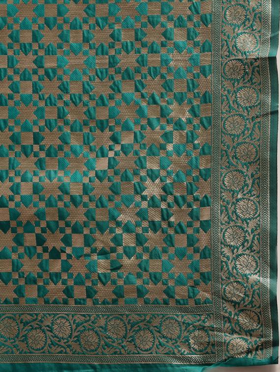 turquoise silk blend banarasi saree with blouse - 17257812 - Zoom Image - 5