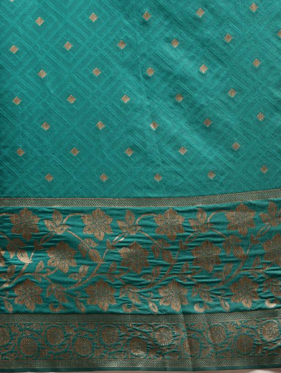 turquoise silk blend banarasi saree with blouse - 17257812 - Zoom Image - 6