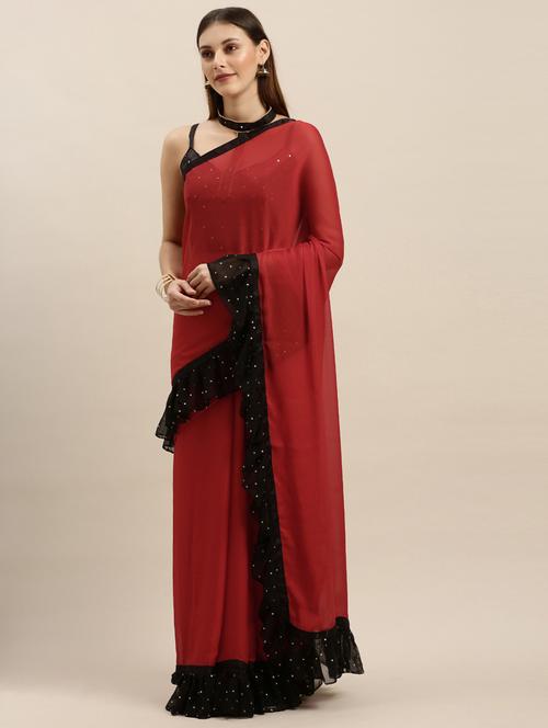 ruffle bordered saree with blouse - 17257829 - Standard Image - 1
