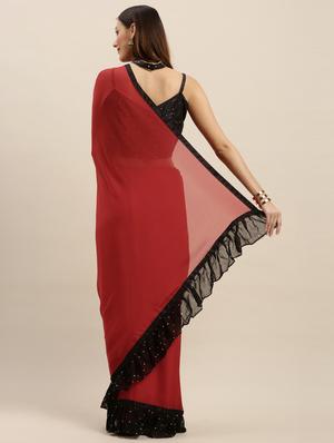 ruffle bordered saree with blouse - 17257829 - Standard Image - 2