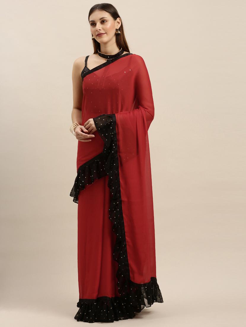 ruffle bordered saree with blouse - 17257829 - Zoom Image - 1