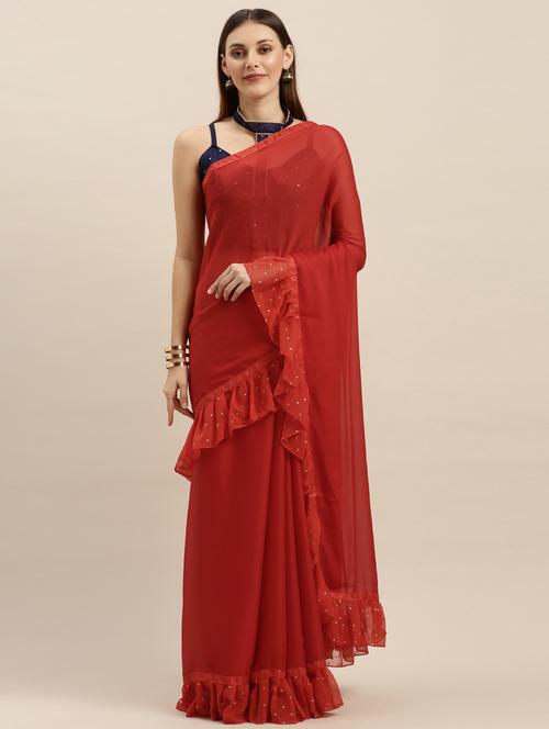solid bordered saree with blouse - 17257831 - Standard Image - 1