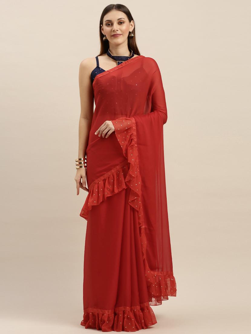 solid bordered saree with blouse - 17257831 - Zoom Image - 1