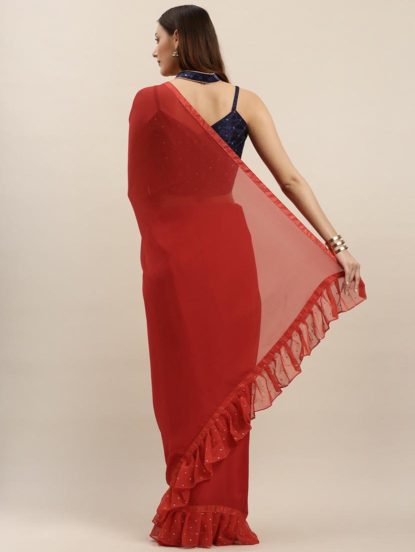 solid bordered saree with blouse - 17257831 - Zoom Image - 2