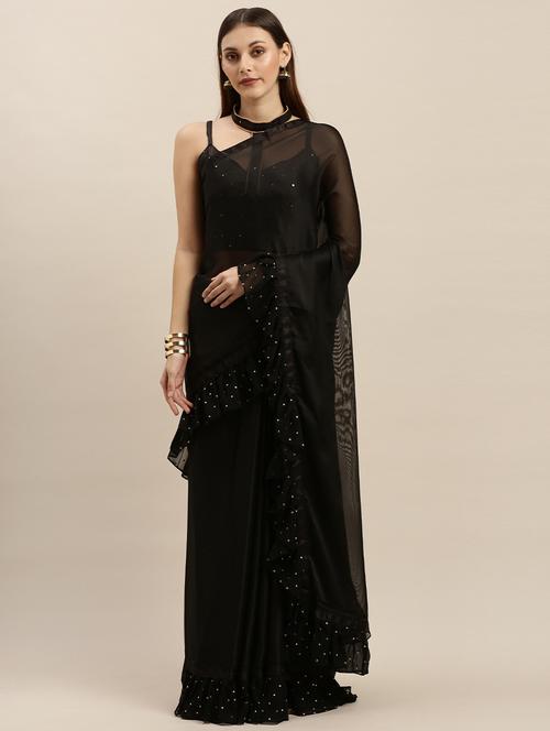solid bordered saree with blouse - 17257832 - Standard Image - 1