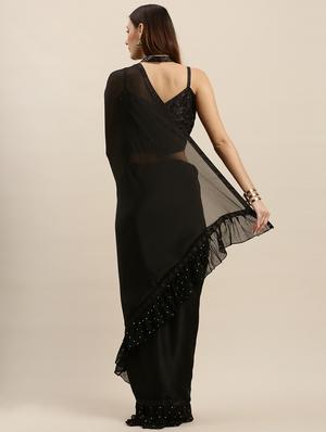 solid bordered saree with blouse - 17257832 - Standard Image - 2