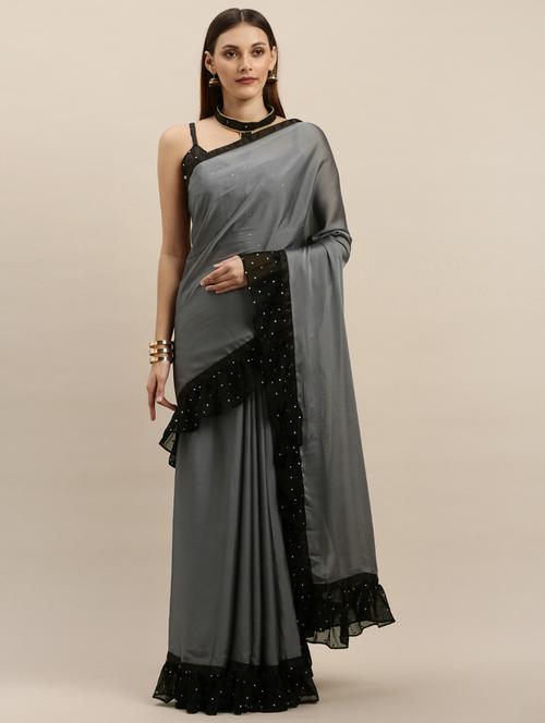 solid bordered saree with blouse - 17257833 - Standard Image - 1