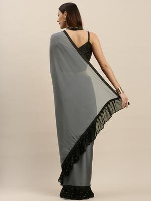 solid bordered saree with blouse - 17257833 - Standard Image - 2