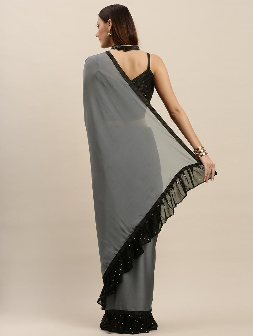 solid bordered saree with blouse - 17257833 - Zoom Image - 2