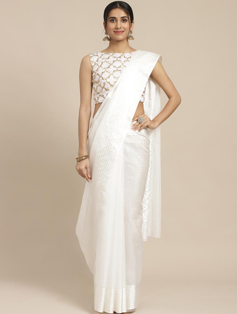 solid plain saree with blouse - 17257839 - Zoom Image - 1