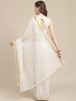 solid kasavu saree with blouse - 17257842 - Standard Image - 2