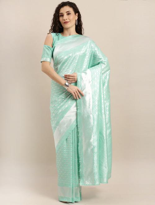 turquoise silk banarasi saree with blouse - 17257894 - Standard Image - 1