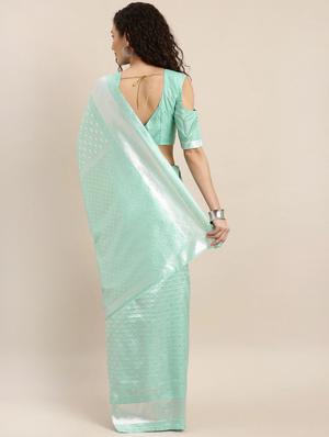 turquoise silk banarasi saree with blouse - 17257894 - Standard Image - 2