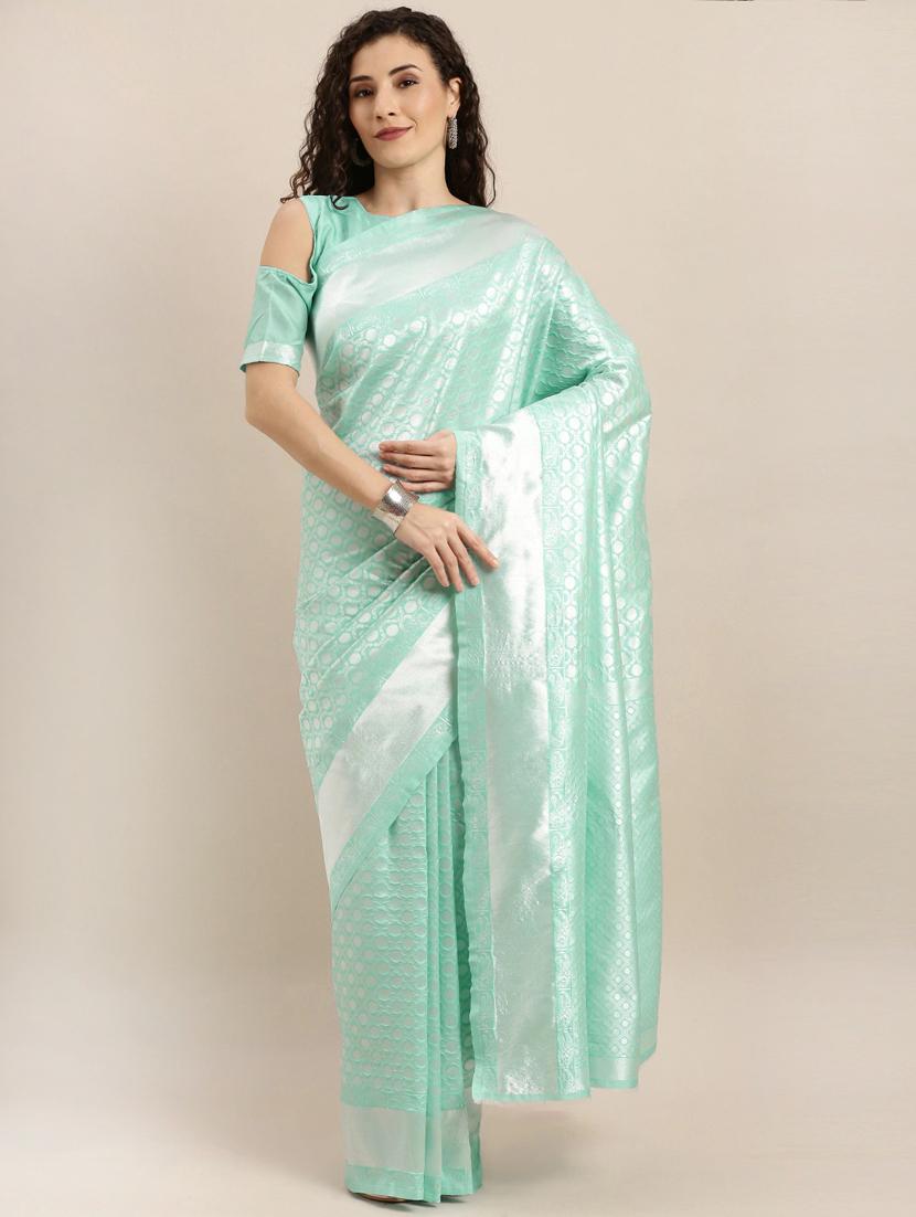 turquoise silk banarasi saree with blouse - 17257894 - Zoom Image - 1