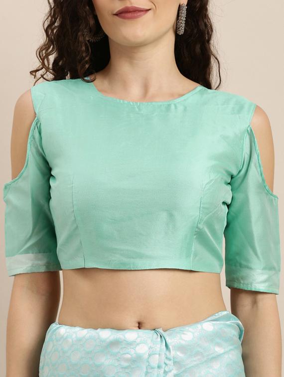 turquoise silk banarasi saree with blouse - 17257894 - Zoom Image - 3