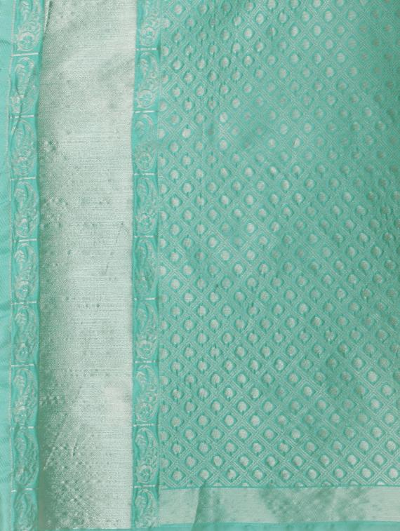 turquoise silk banarasi saree with blouse - 17257894 - Zoom Image - 4