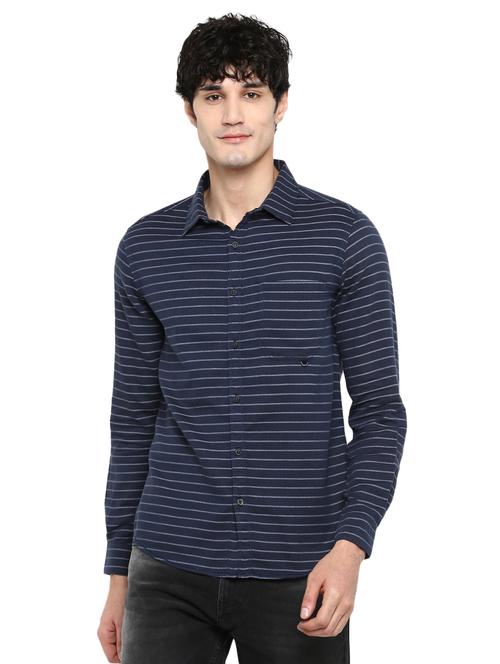 navy blue striped casual shirt - 17257904 - Standard Image - 1