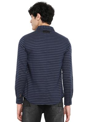 navy blue striped casual shirt - 17257904 - Standard Image - 3
