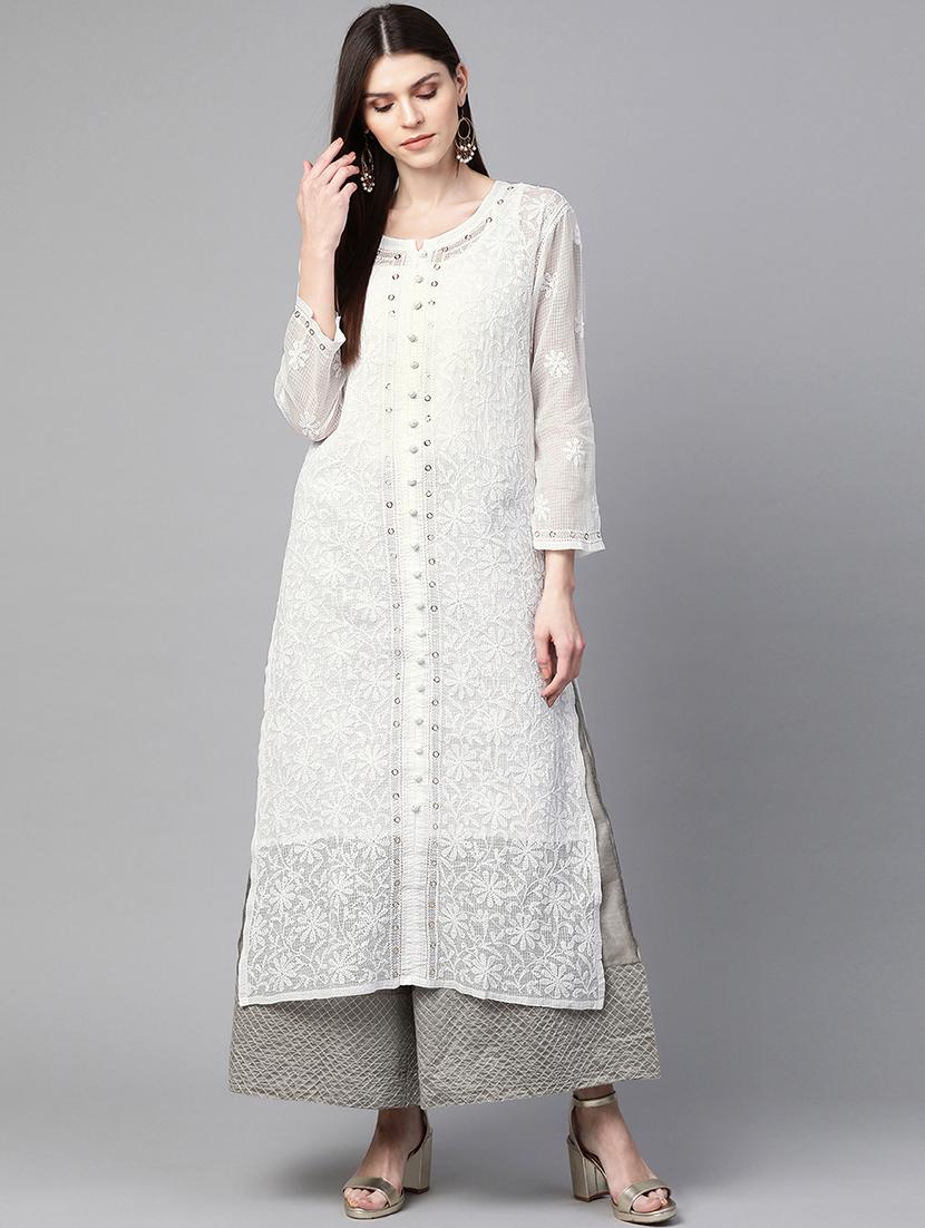 chikankari straight kurta - 17257935 - Zoom Image - 1