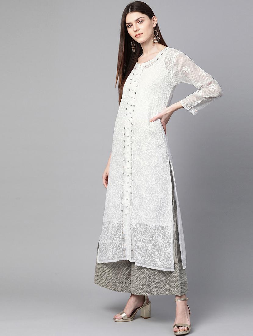 chikankari straight kurta - 17257935 - Zoom Image - 2
