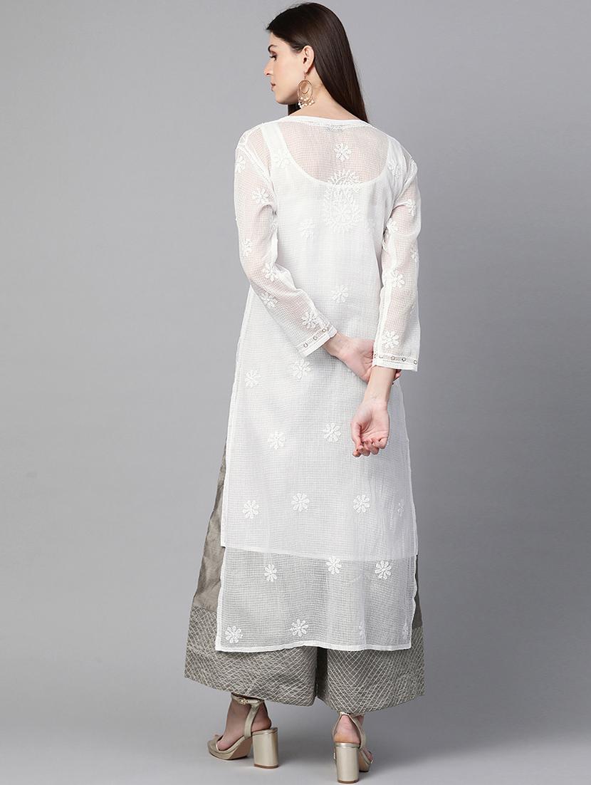 chikankari straight kurta - 17257935 - Zoom Image - 3
